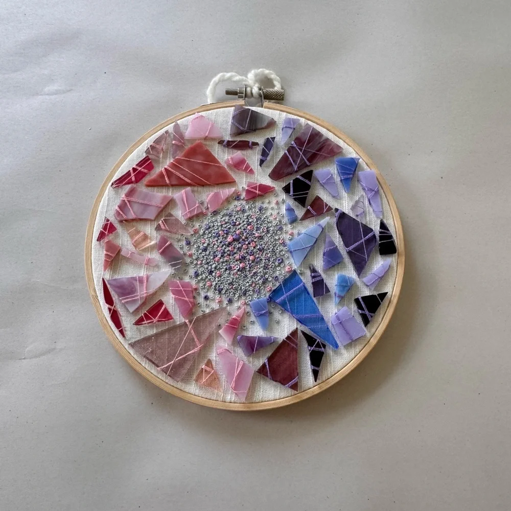 *HANDMADE* Custom Hand Stitched Glass Hoop Decor - Picture 2 of 4